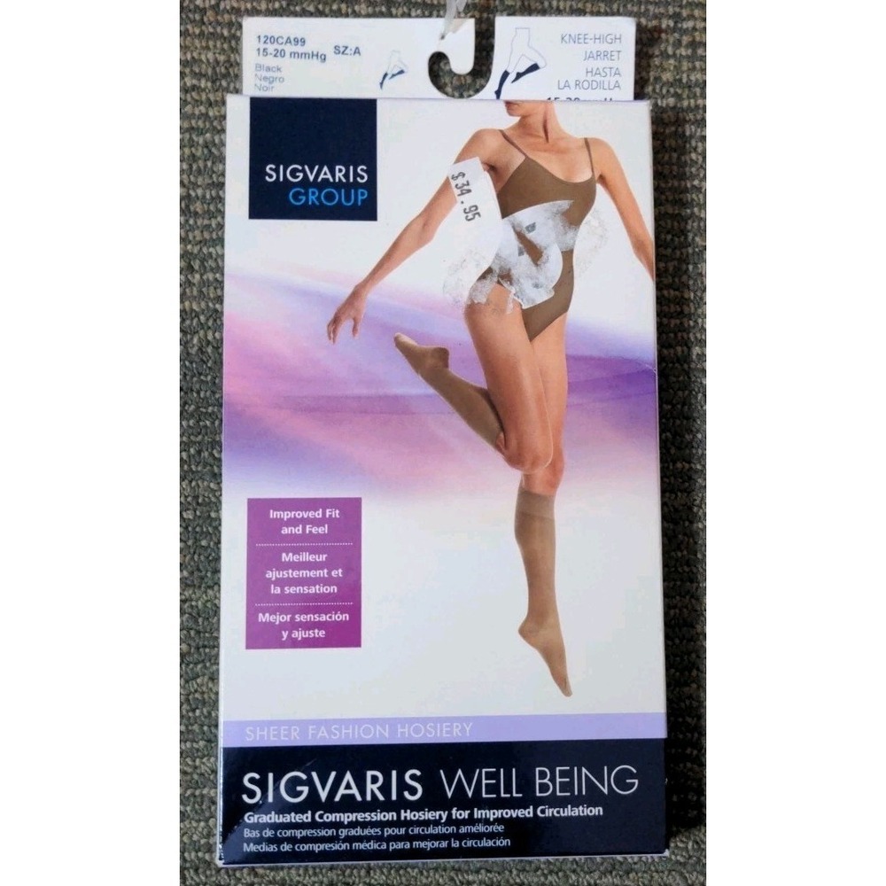 Sigvaris Well Being Black Fashion Knee High  15-20 mmHg Compression Size A New